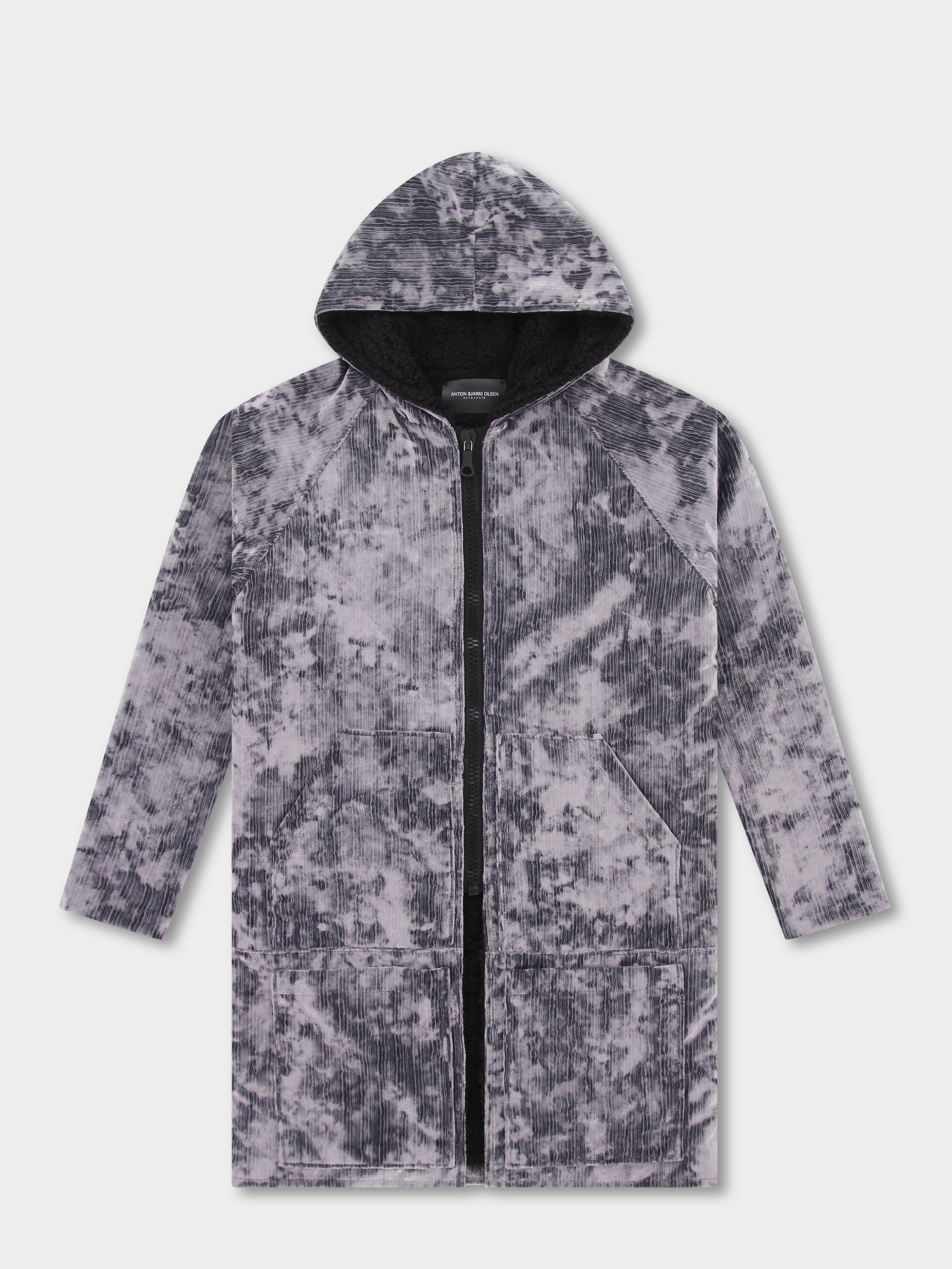 Jacquard Velvet Hooded Zip Coat