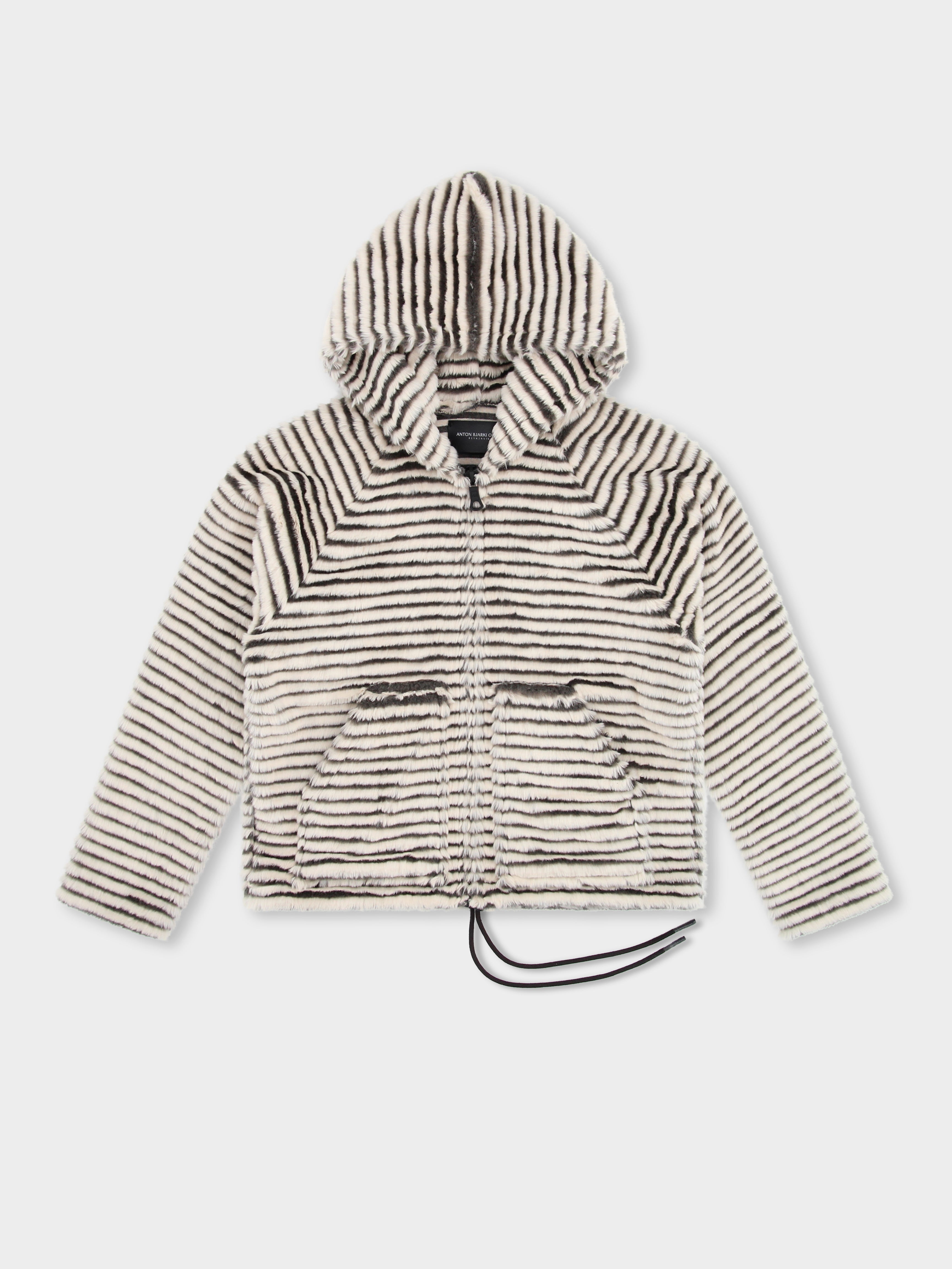 Stripe Knit Fur Zip Hoodie