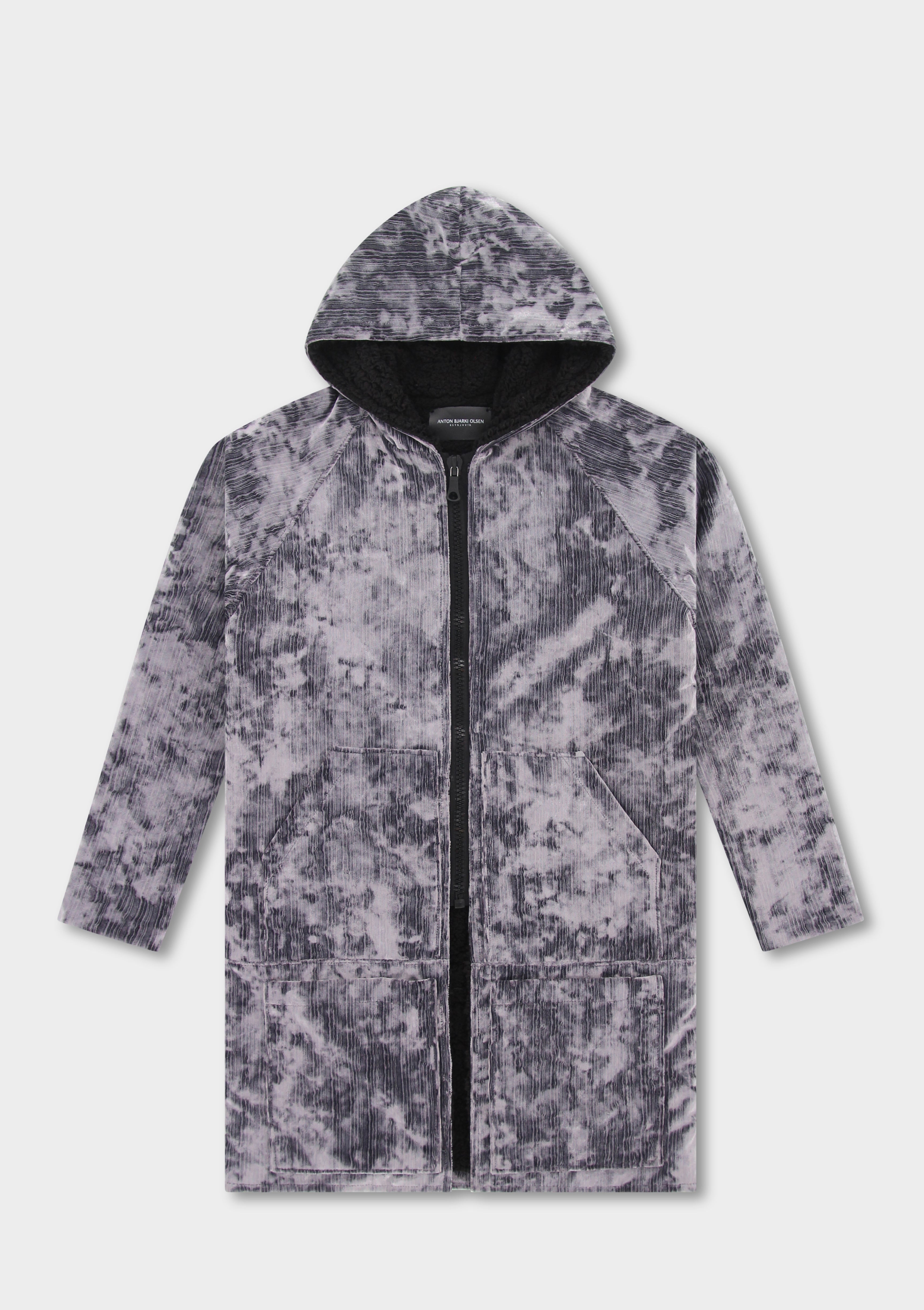 Jacquard Velvet Hooded Zip Coat