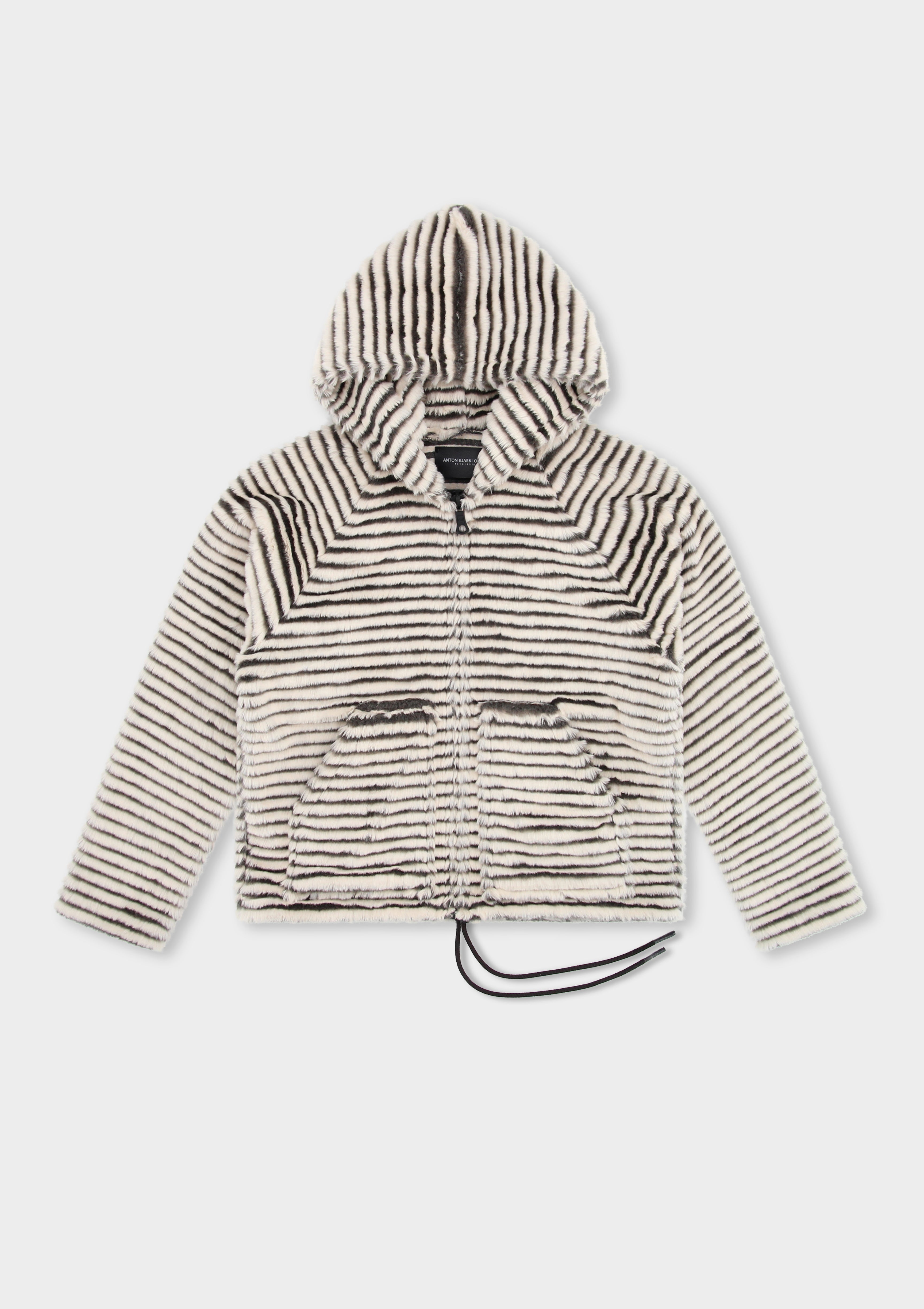 Stripe Knit Fur Zip Hoodie