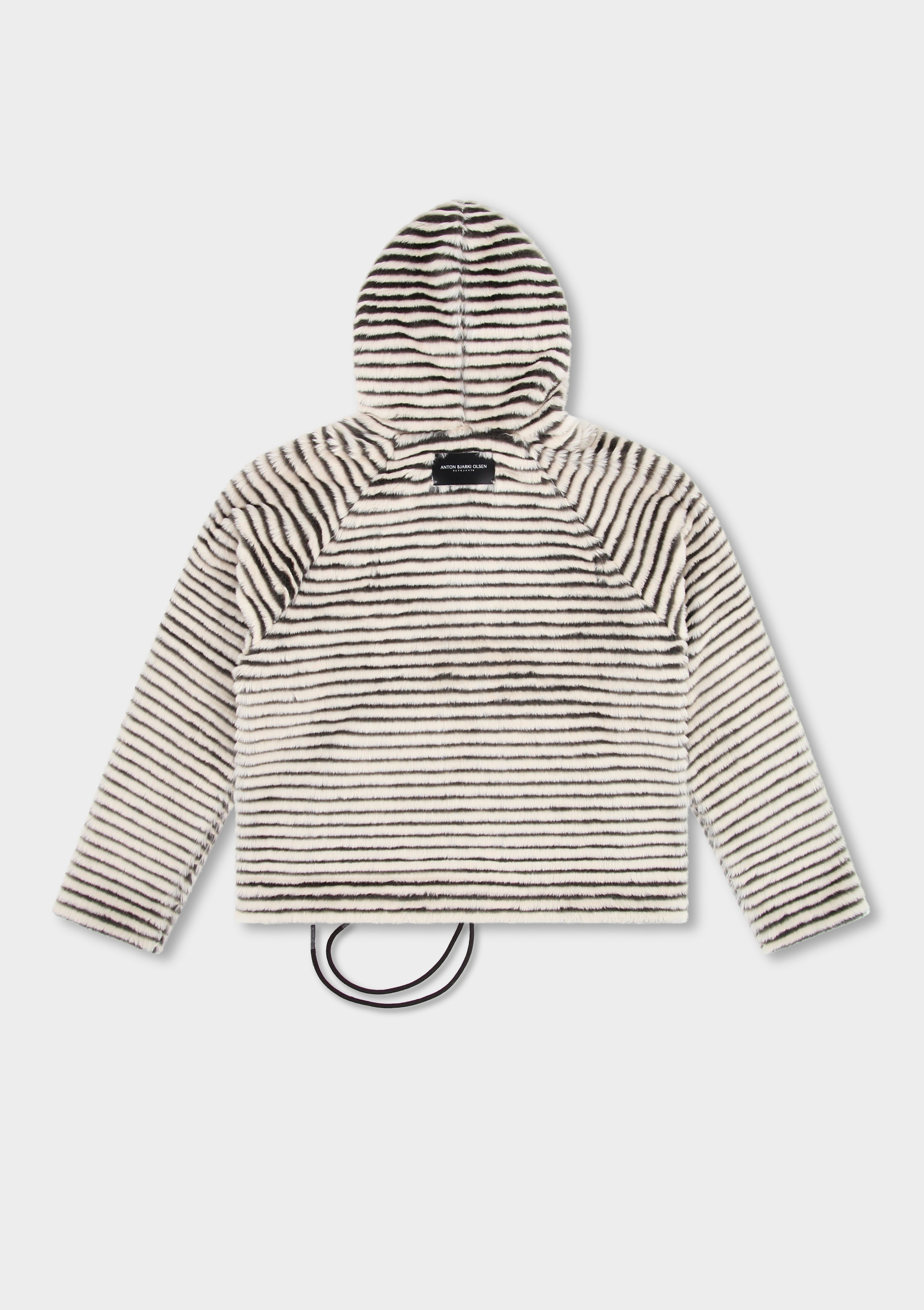 Stripe Knit Fur Zip Hoodie